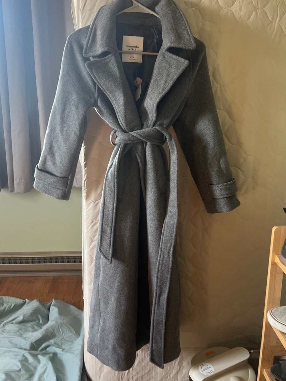 Abercrombie & Fitch Women's Gray Long Wool blend Belted Coat